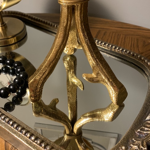 Gold tone Heavy Metal Deer Horns Candle Holder - Picture 3 of 12